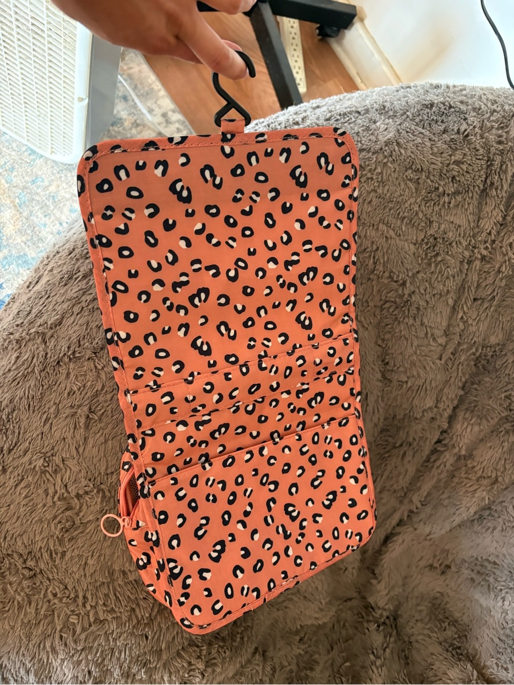 Leopard Print Hanging Travel Organizer - Coral Pink
